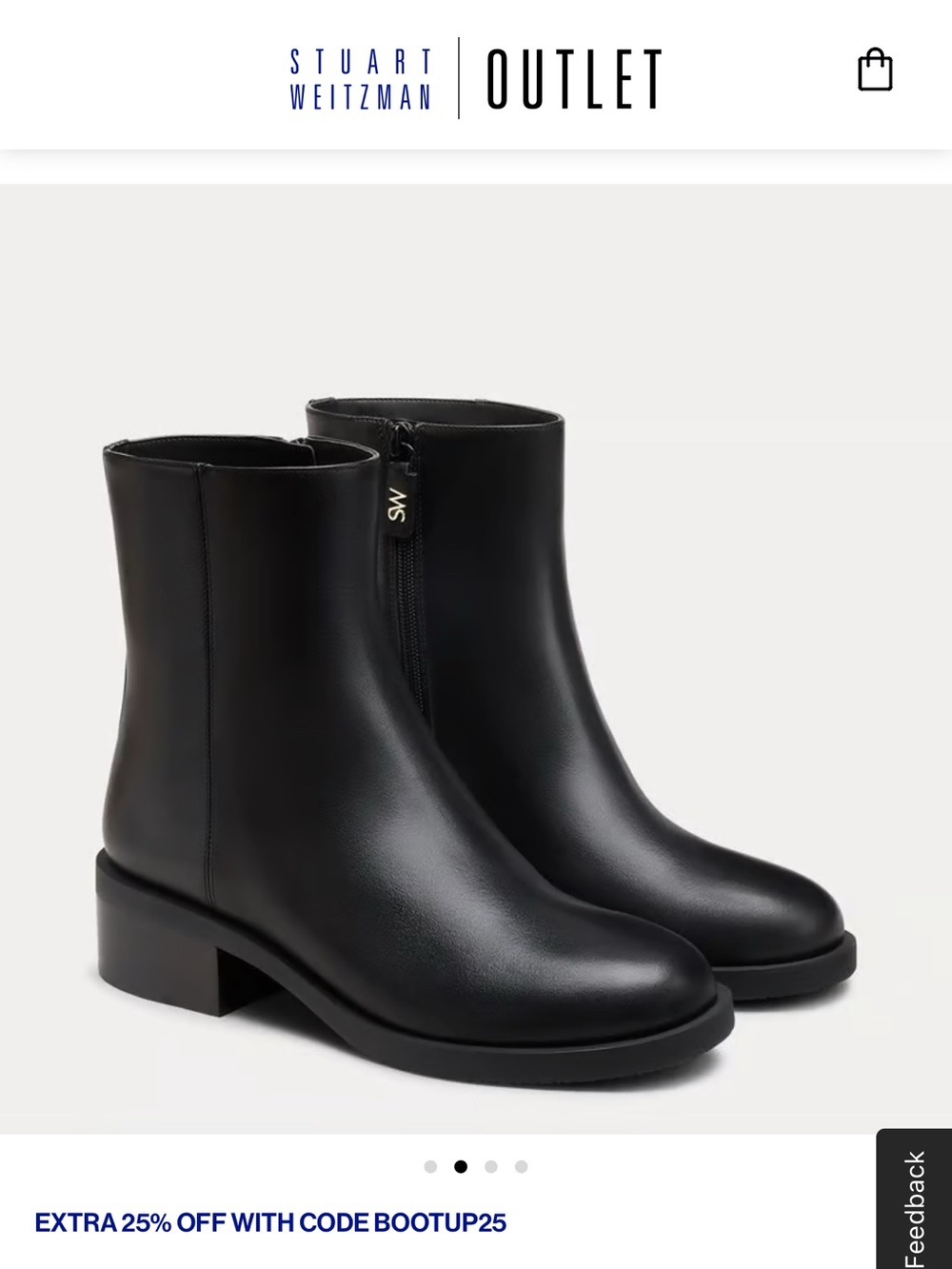 Stuart Weitzman Black Smooth Leather Ankle Boots